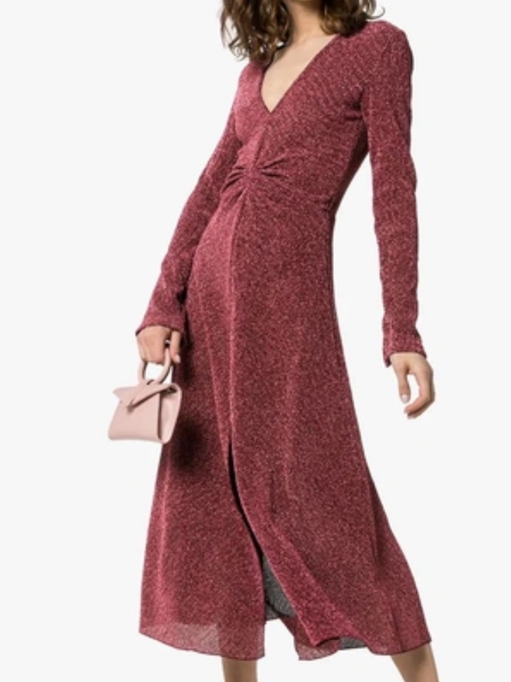 ROTATE Birger Christensen Silver Rose Metallic Lurex Twist Midi Dress S